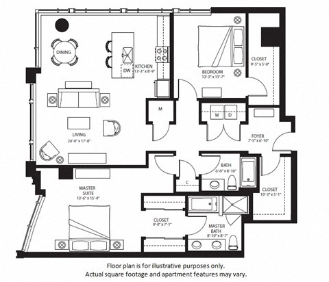Floor plan for 2 beds, 2 baths, 1579 sqft